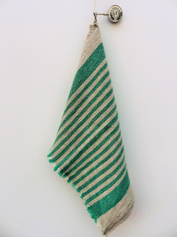 15 OFF Rustic Linen Natural hand towel with Emerald Green