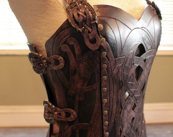 Leather armor corset, Viking design- celtic dragon cut-out design in heavy duty leather. Several sizes available!