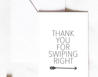 Funny Anniversary Card, thank you for swiping right, tinder card, funny couple card, love card, boyfriend girlfriend card, Greeting Card