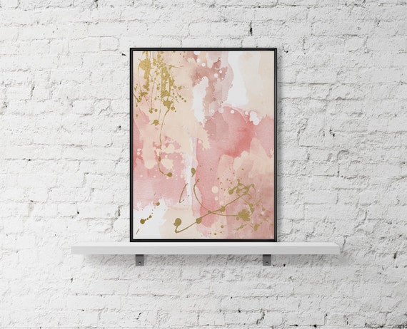 Modern printable wall art pastel print abstract paint watercolor poster pink gold wall art contemporary paint modern poster blue acrylic