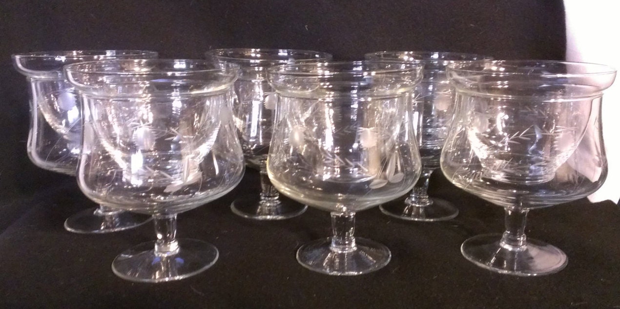 Reserved Etched Crystal Shrimp Cocktail Glasses with Glass