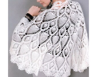 Crochet cape PATTERN, crochet capelet PATTERN, cape with pineapple motifs, CHART and basic instructions in English, chart rows not written!
