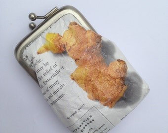 Ecofriendly Coins Purse, Ecochic Wallet. Made of Medicinal Herbs Book Pages. Purse Subject is Ginger. Eco friendly, Eco Chic.