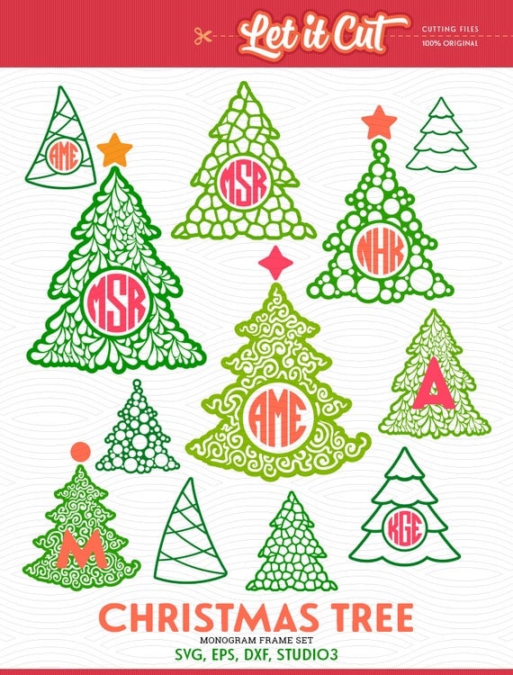 Download Christmas Tree Monogram Frames SVG EPS DXF Studio3 Cut