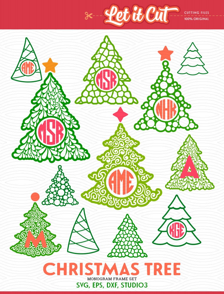 Download Christmas Tree Monogram Frames SVG EPS DXF Studio3 Cut