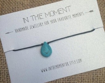 Turquoise Raindrop Anklet, Turquoise Charm Anklet, Grunge Anklet, Turquoise on Cord Anklet, Adjustable Anklet, Boho Turquoise Anklet, Hippie