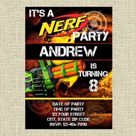 Nerf Invitation Happy Birthday Party Invite Nerf Wars