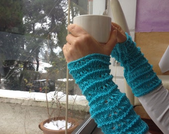 Turquise Wrist Warmers,Cotton Wirst Warmers,Cotton Arm Warmers,Knitted Arm Warmer,Knitted Wrist Warmer,Accessories, Womens Accessories