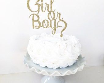 Girl or Boy Gender Reveal Cake Topper / Gender Reveal Party Decor / Dessert Table / He or She / Blue or Pink / Baby Announcement