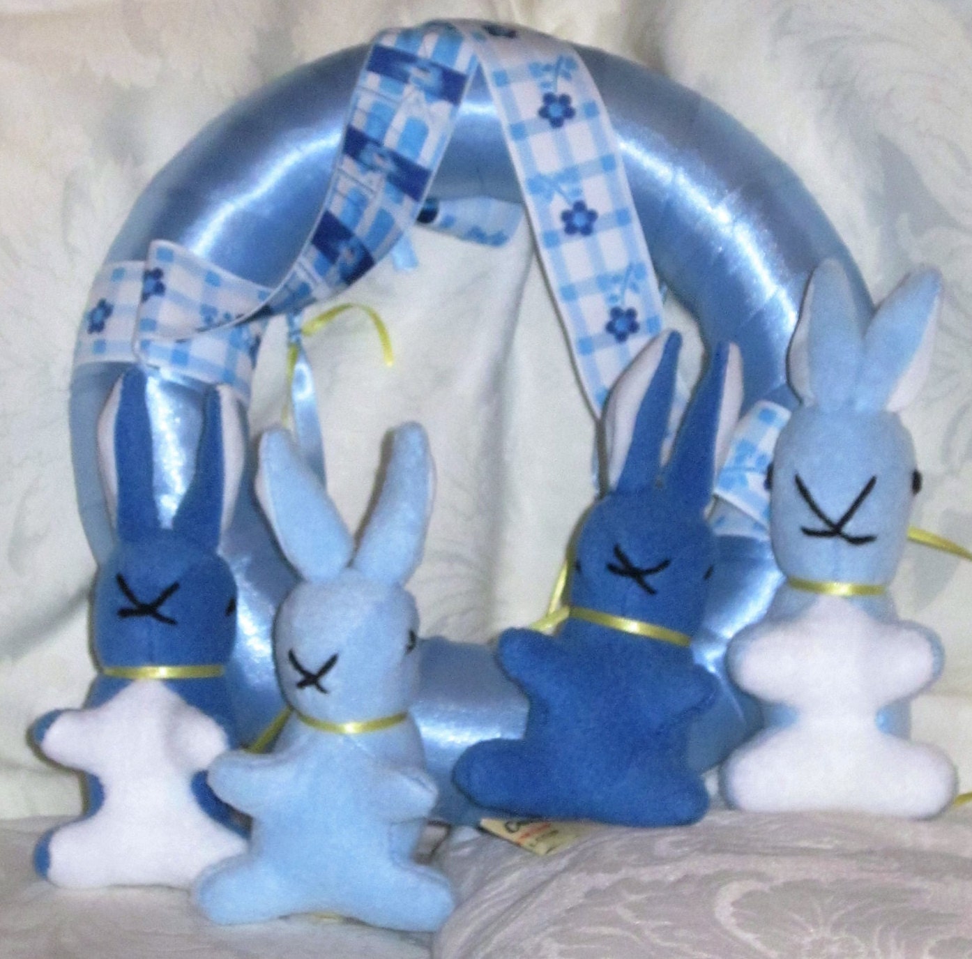 Rabbit Baby Mobile Blue Fleece Bunnies Fleece by COLDHAMCUDDLIES