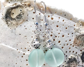 Aqua Sea Glass Earrings, Beach Jewelry, Ocean Jewelry, Sea Glass Jewelry, Beach Glass Jewelry, Ocean Earrings, Sea Glass Dangle Earrings