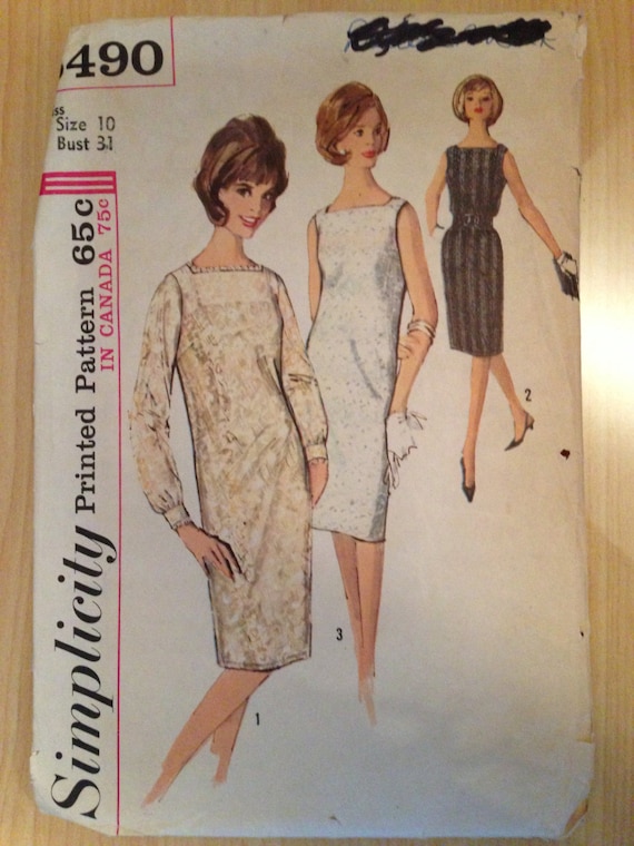 Simplicity 5490 Sewing Pattern 1960s Misses One-Piece Dress and Slip Size 10
