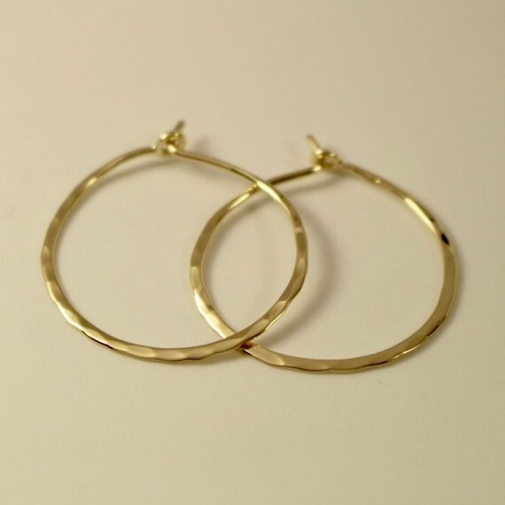 18k Circle Earrings 18k Hoop Earrings 18k Hammered Hoop