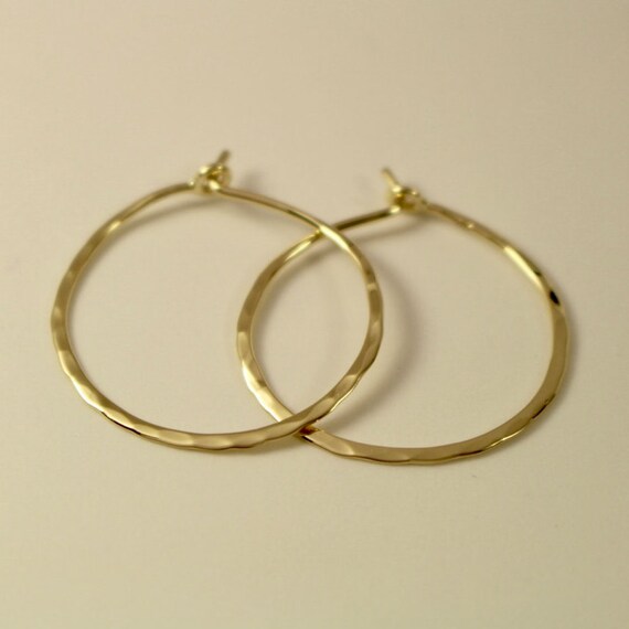 18k Circle Earrings 18k Hoop Earrings 18k Hammered Hoop
