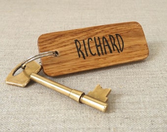 Personalised Keyring - Oak Wood Keyring - Personalised gift - name keyring - keychain - key fob - Gift for her - Gift for him - favours