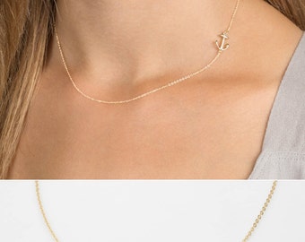 Side Anchor Necklace Gold, Silver or Rose Gold, 14k Gold Fill or Rose Gold Fill, Sterling Silver Delicate Chain / by Layered and Long LN322