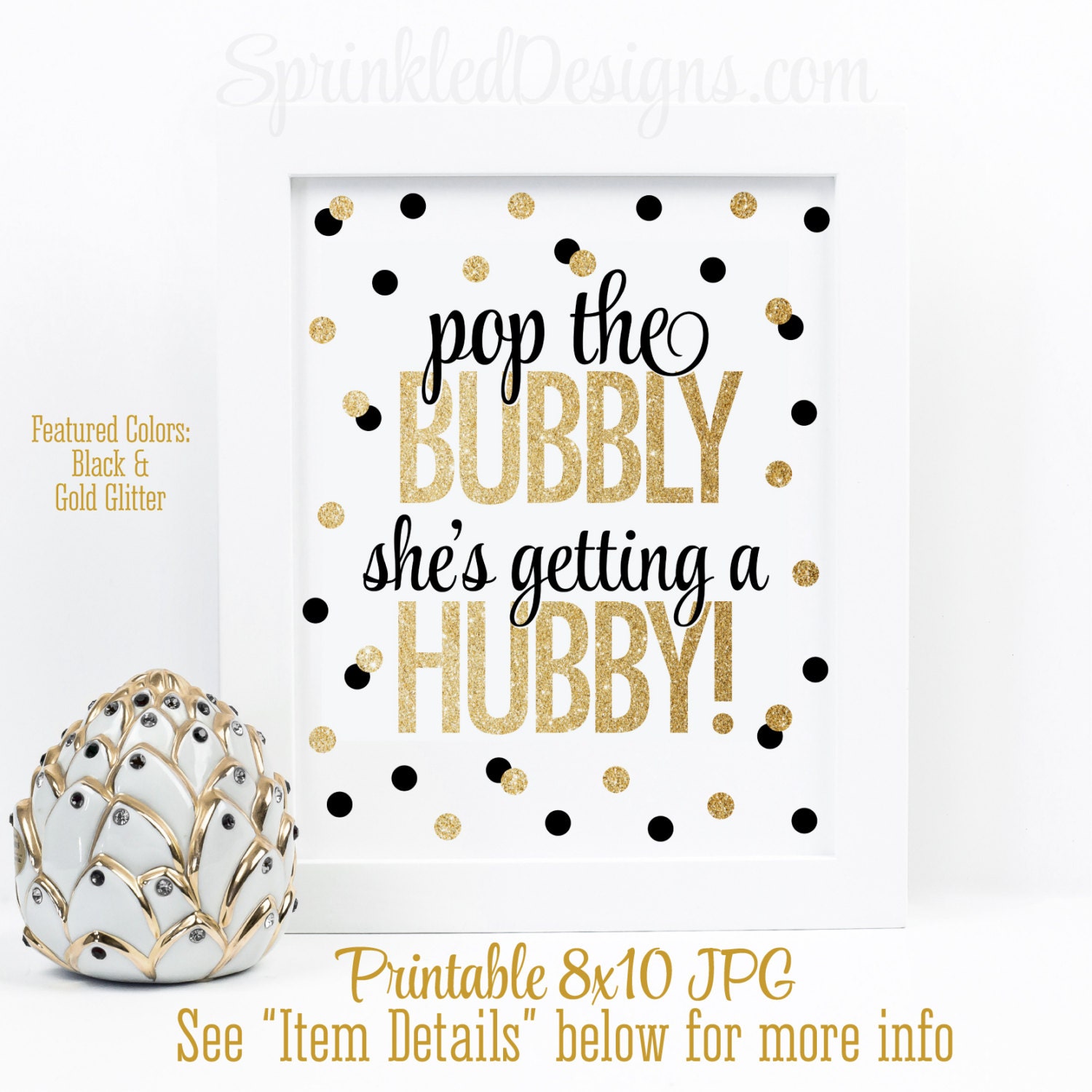 party wine decorations for Pop A She's Glitter Black Hubby Gold Getting Bubbly The