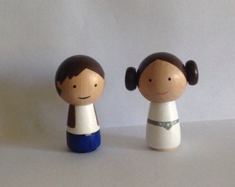 Star Wars Princess Leia Hans Solo Kokeshi Peg Doll Set