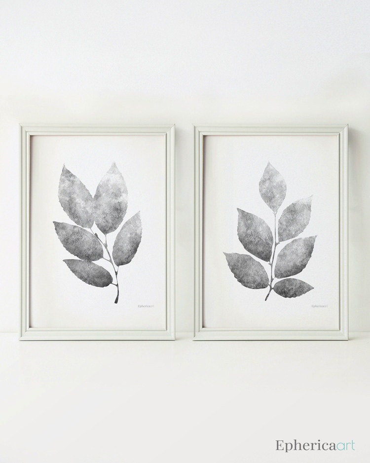 Black and white Botanical Set of prints 2 piece wall art 5x7