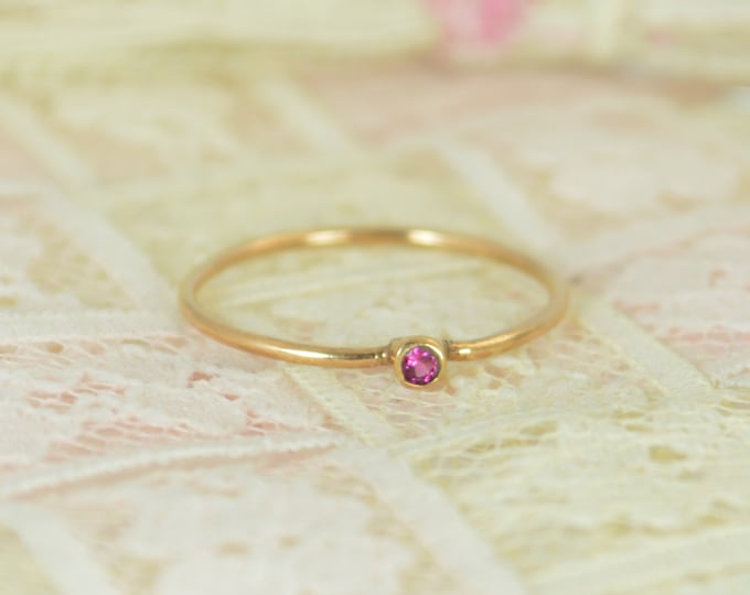 Tiny Ruby Ring Set, Solid Rose Gold Wedding Set, Stacking Ring, Solid 14k Gold Ruby Ring, July Birthstone, Bridal Set, Engagement Rings