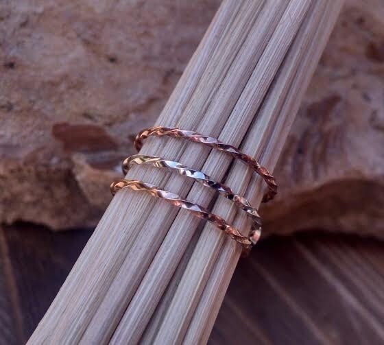 Dainty Stackable Twist Rings 14K Gold Rose Gold Pink Gold or Sterling Silver Handmade Eternity Band Bridesmaid Friendship Gift