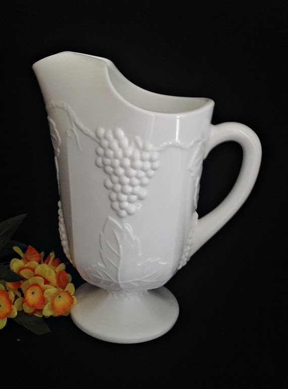 made can i with milk what INDIANA Milk Glass Mid Footed Grapes HARVEST PITCHER Century