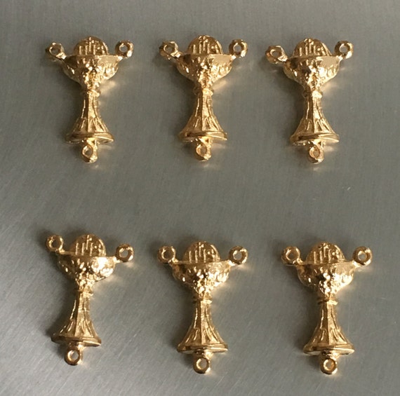 First Communion Chalice IHS Rosary Centers 3/4 Tall Gold