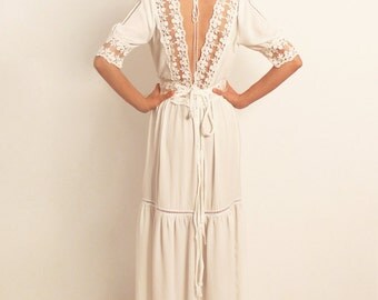Rustic wedding dress, boho wedding dress, backless wedding dress, unconventional wedding dress, alternative wedding dress, square neckline