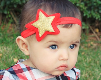 Wonder Woman Headband - Red and Gold Star Headband for Babies, Girls, Women - Wonder Woman Costume Star Headband