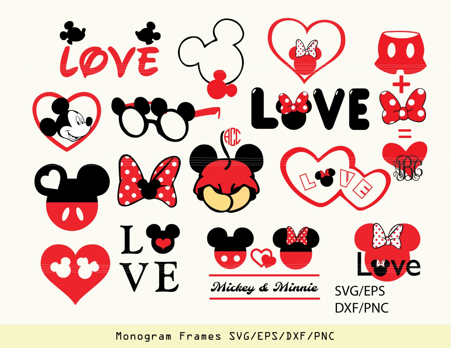 Download INSTANT DOWNLOAD SVG Mickey and Minnie love heart vectors for