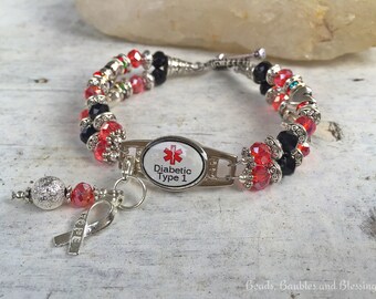 Medical Alert Bracelet, Diabetic Alert Bracelet, Diabetes Type 1 Bracelet, Diabetic Awareness Bracelet, Medical ID Bracelet, Diabetes