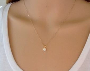 Tiny opal necklace 14Kt gold filled; gold opal necklace; small round opal necklace; iridescent gemstone; October birthstone necklace