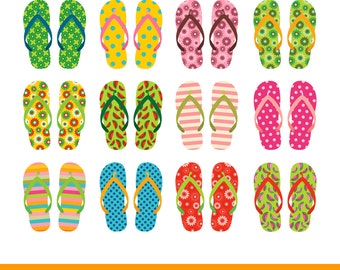 Flip flop clipart, Flip flop clip art, Summer clipart set, Beach sandals clipart, Pool party clipart, Vacation clip art, Holiday clipart