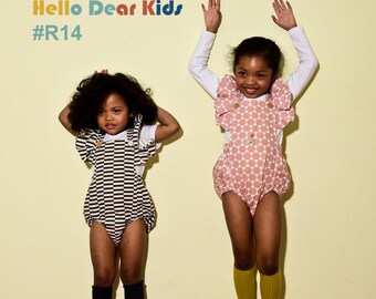 kids sewing pattern pdf, Retro Baby Toddler Romper, one piece coverall with frill, kids romper, baby suit, Sizes-New born to 4T