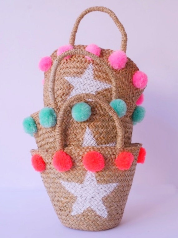 pom pom basket bag