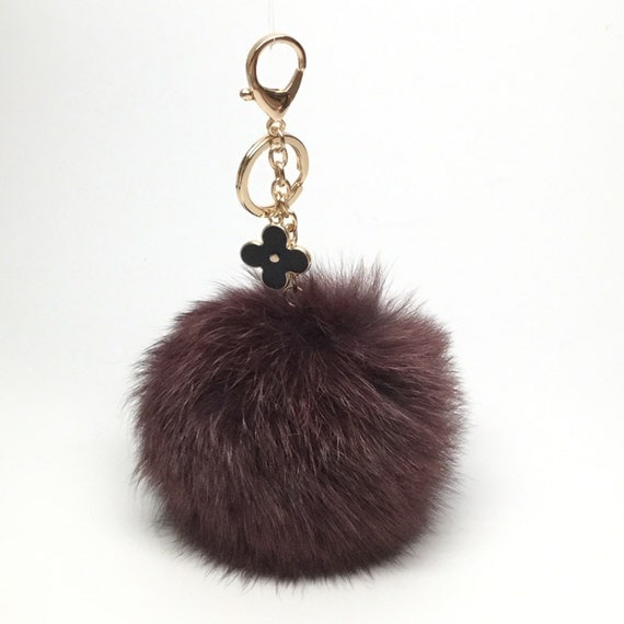 keychain pom fox pom fur keychain pendant fox fur Pom New! Pom Fur bag charm Pompon Chocolate