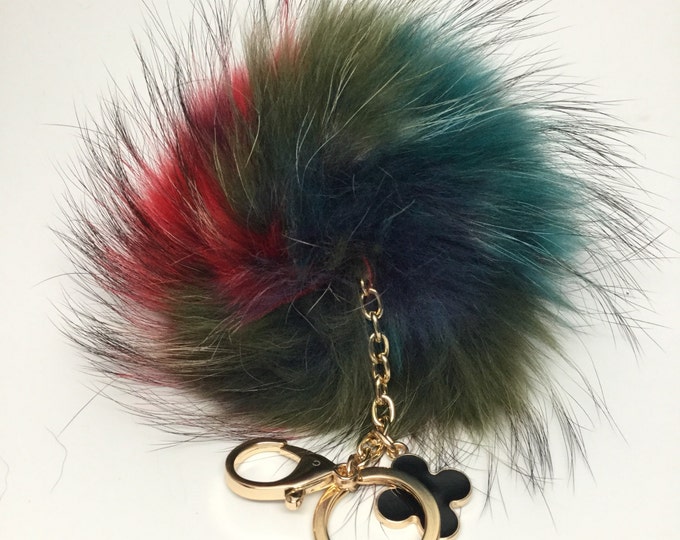 NEW FALL/WINTER '16 Dimensional Swirl™ Multi Color Raccoon Fur Pom Pom bag charm keychain piece no.467
