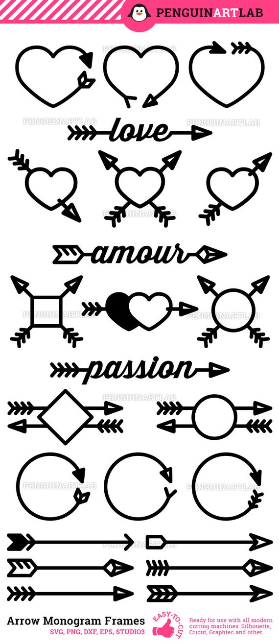 Download Arrow Circle Monogram SVG Frames Hearts and Arrows Cut Files