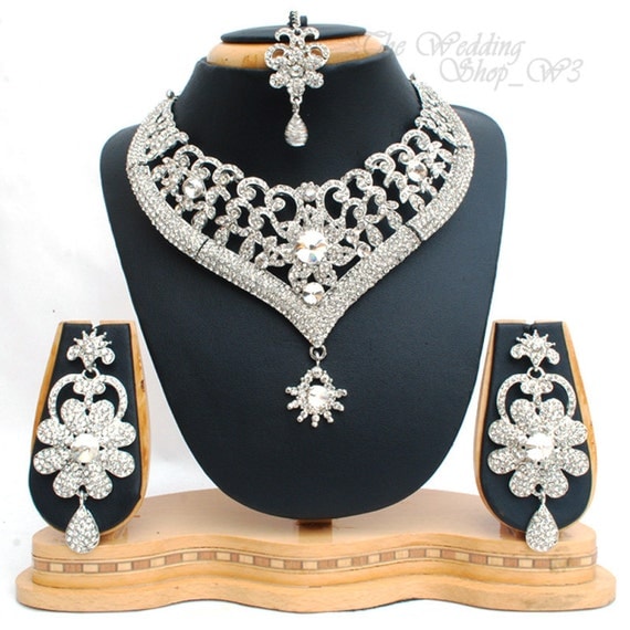Elegant Indian Jewelry Heavy Bridal Set Silver by