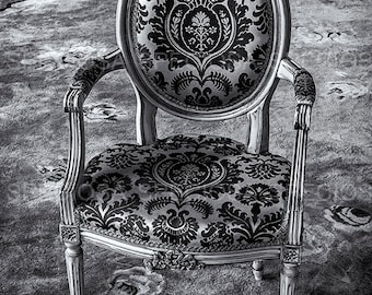 Antique Baroque armchair, Baroque, Victorian, classic, art print, photography, black and white, chair, digital download, wall decoration