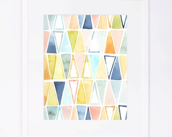 Colorful Triangles Pattern Watercolor Print
