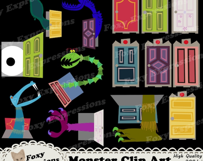 Monsters Clip Art is inspired by Monsters Inc. Pack comes with 14 pieces. 7 kid closet doors including Boos 7 kid closet doors with monsters