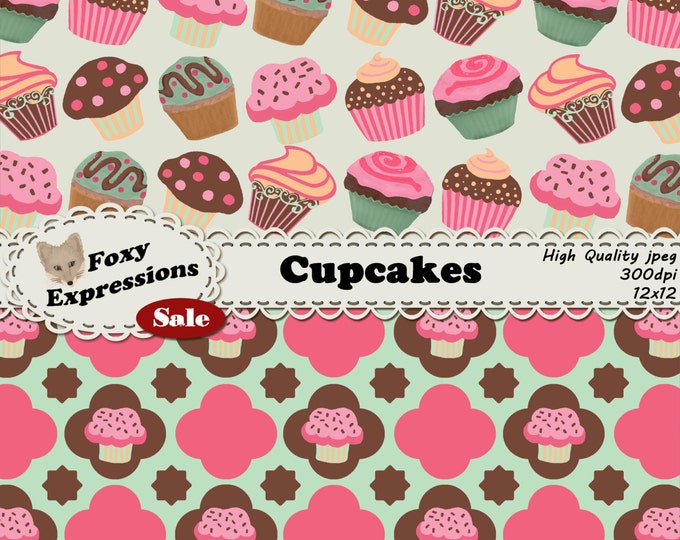 Cupcake digital paper comes in delicious colors of pinks, orange, green and brown. Designs include polka dots, chevron, stripes, & cupcakes!
