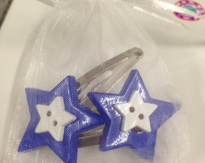 Blue and white star button children's hair clip, star hair clip, children's hair accessories, blue and white hair clip, button hair clip