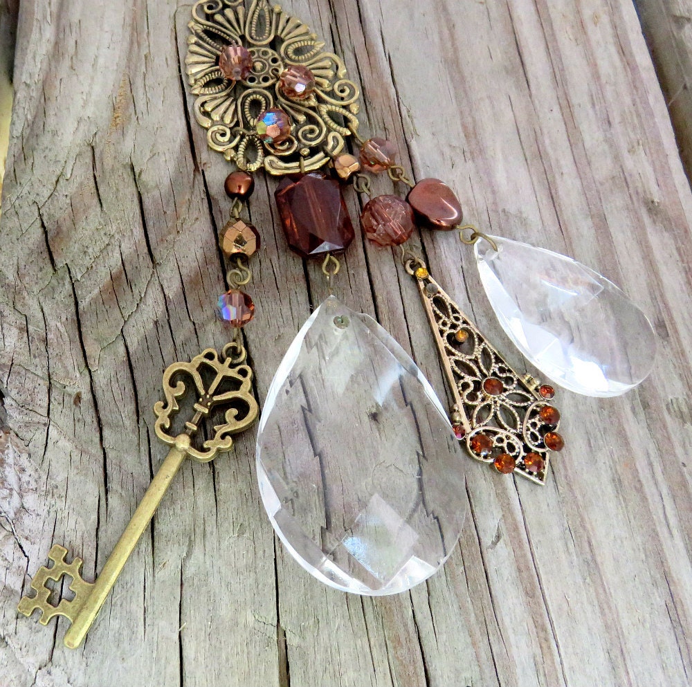 Gypsy Soul Necklace Boho Jewelry Long Key & Crystal