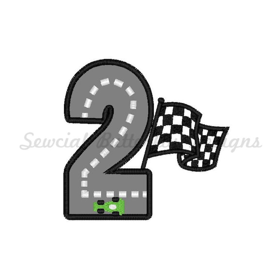 car on race track number 2 applique perfect by sewcialbflydesigns