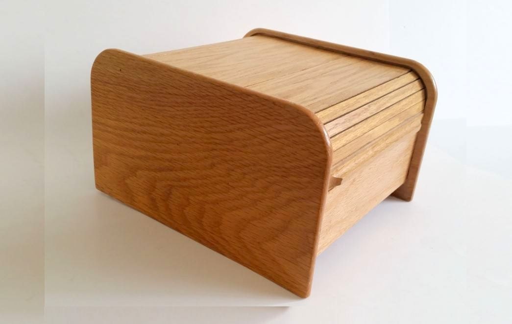 Vintage Wood Roll Top Box / Storage Box / Card Holder / Desk