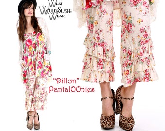 Boho White Floral Rose Capri Bloomer Pants