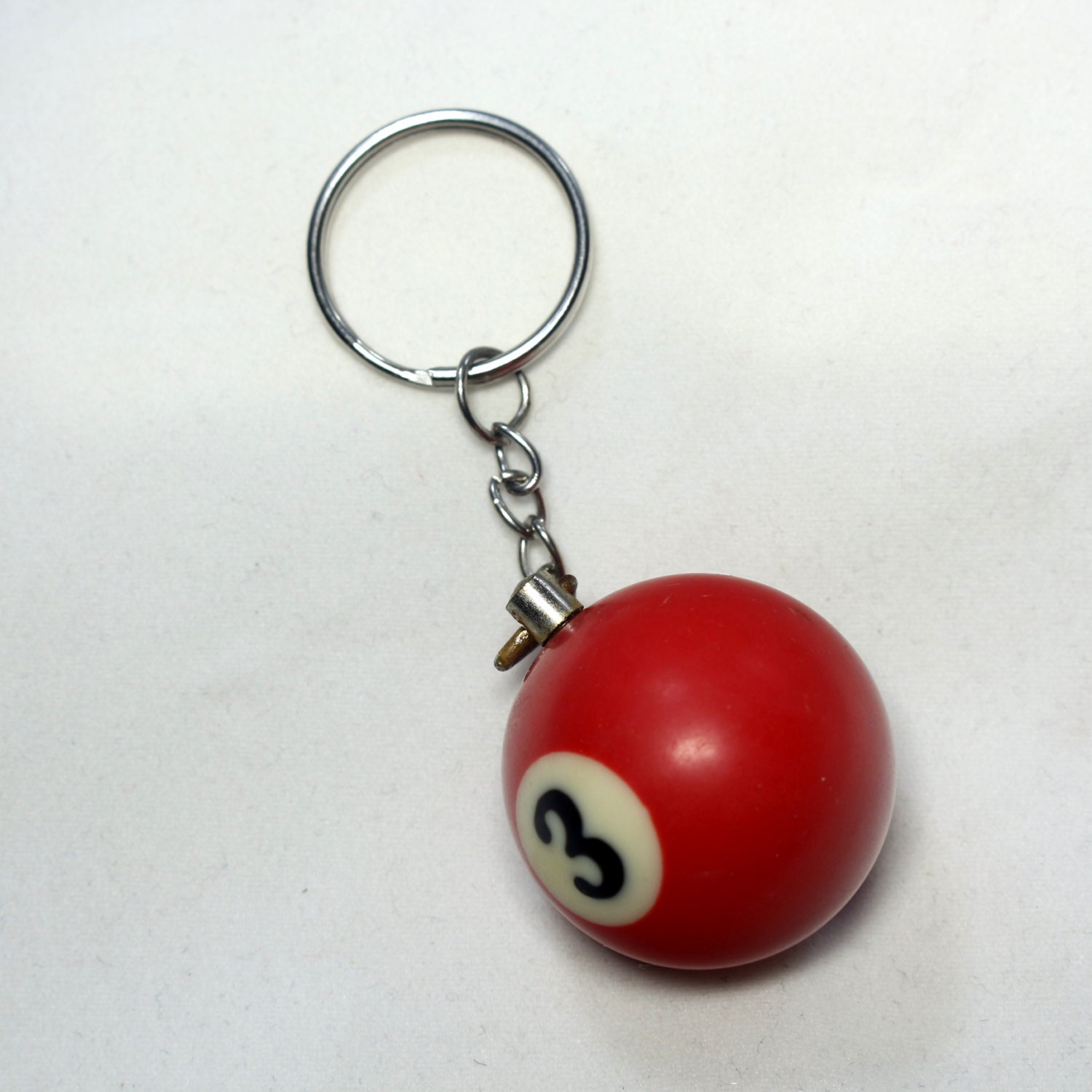 Vintage Billiard Ball Key Chain Number 3 BIG SIZE Red Color