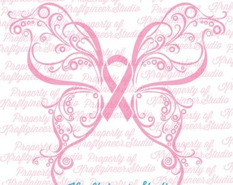 Swirly Butterfly Cancer For a Cause Ribbon SVG DXF cut file for Cricut Silhouette Scan N Cut Commercial Use